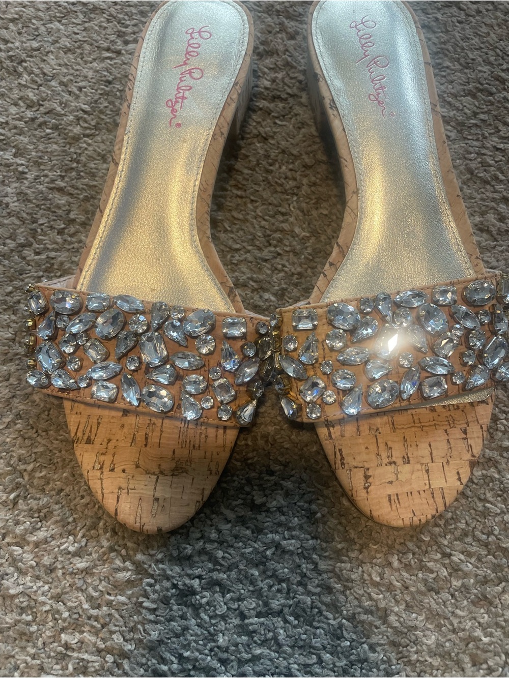 New Lilly Pulitzer flat cork and rhinestone sandals - Picture 3 of 8